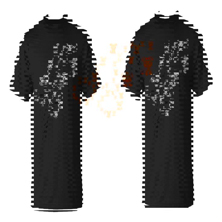 タンポポ ヨークシャー テリアの花、花のヨーキー ツリー Tシャツ