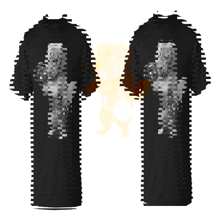 ダックスフンド 犬の筋肉トレーニング ダンベル付き フィットネスジム Tシャツ