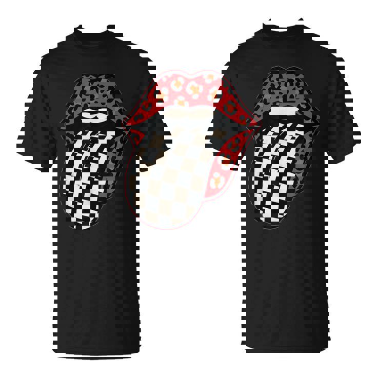 チェック 舌 赤 ヒョウ 唇 レース Tシャツ