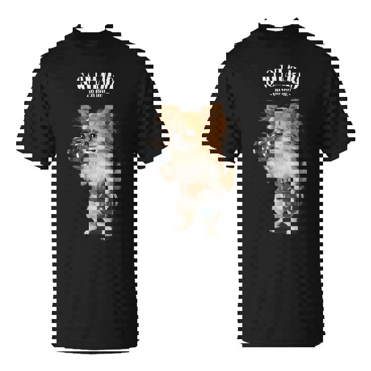 チワワ 犬の筋肉トレーニング ダンベル付き フィットネスジム Tシャツ