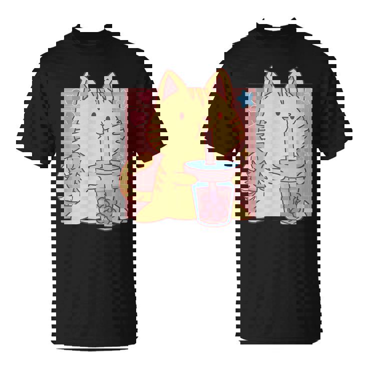 トラ猫とボバ茶のかわいいかわいい猫のグラフィック Tシャツ