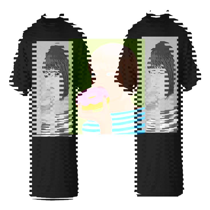 ドーナツショップ ポップアート ポートレート ロジックロックスター キュート ドーナツ ガールフレンド ドーナツ Tシャツ