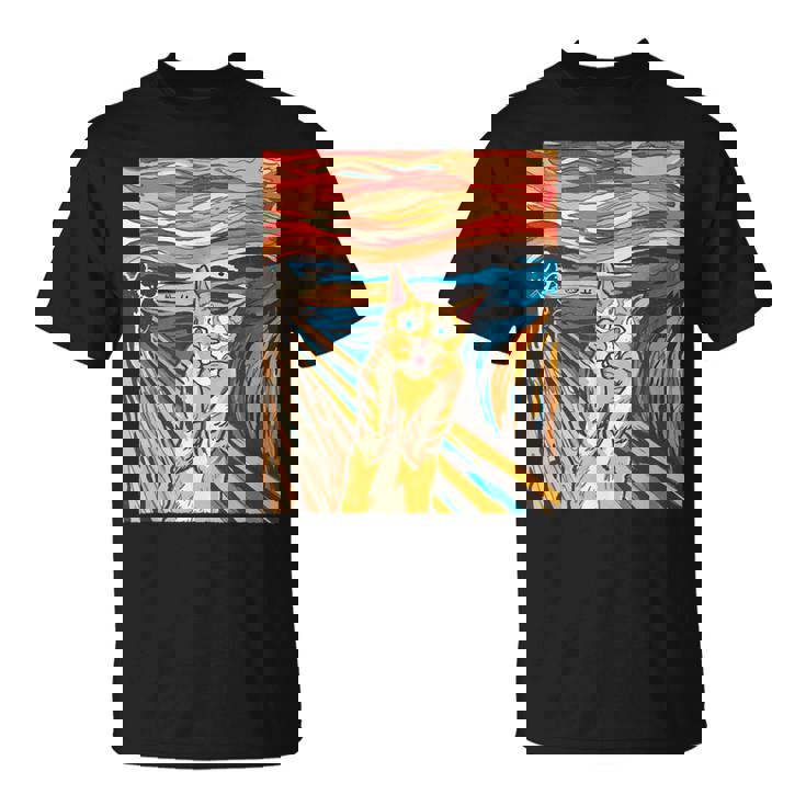 ニャンコの叫び 面白いtシャツ 猫 ムンクの叫び パロディ ネコ メンズ 子供 おもしろ 服 おもしろグッズ ネタ Tシャツ