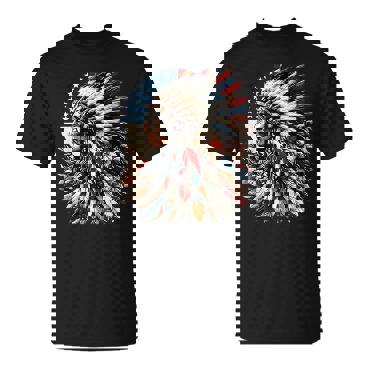 ネイティブアメリカン インディアン チーフ アメリカ国旗 先住民 Tシャツ
