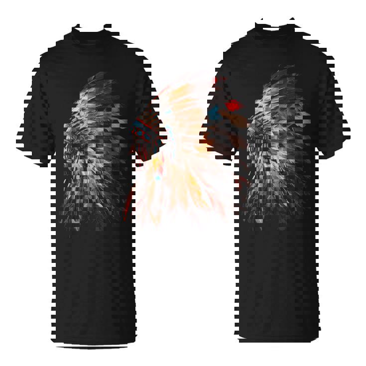 ネイティブアメリカン インディアン ヘッドドレス グラフィック メンズ レディース Tシャツ