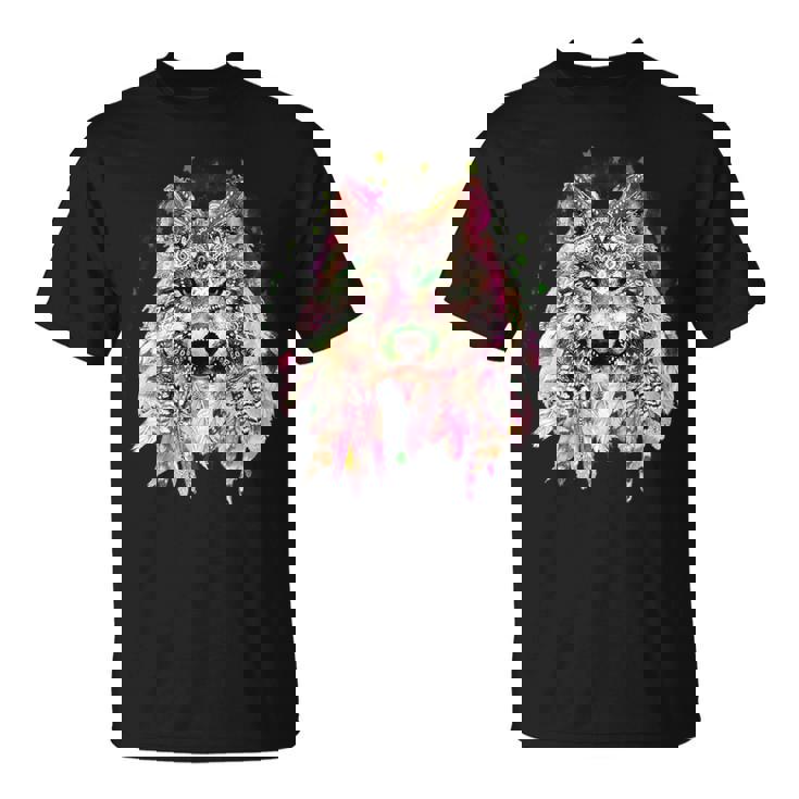 ネイティブアメリカン オオカミの頭 トライバル ボヘミアン タトゥーアート Tシャツ