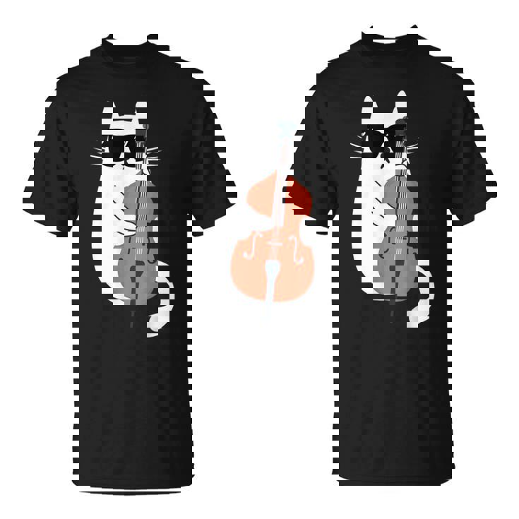 ネコとコントラバス 猫とサングラス ネコ好き 猫飼い コントラバス ウッドベース ダブルベース ジャズ音楽 ネコ 猫 Tシャツ