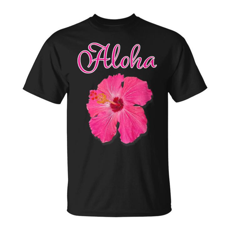 ハイビスカス Aloha アロハ《赤》（ハワイ・南国・フラダンス）夏【ビューティフル フラワー】キュート デザイン Tシャツ