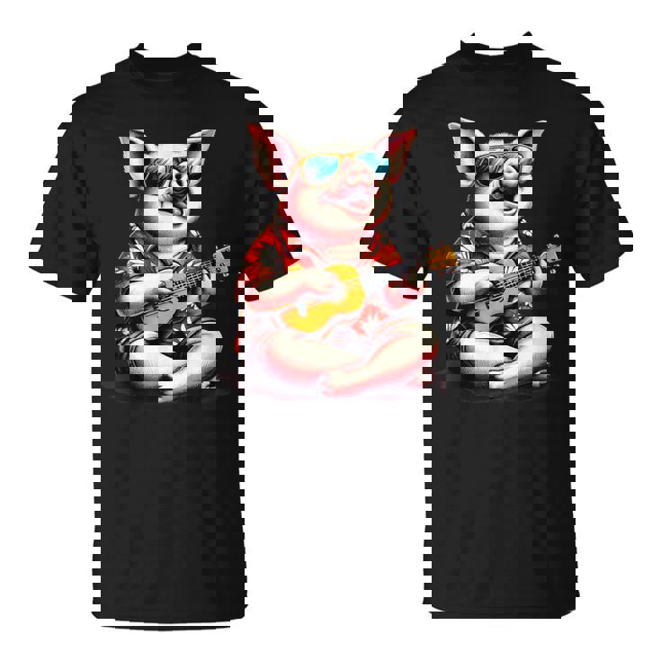 ハワイアンシャツを着たブタ、ウクレレ遊び。 Tシャツ