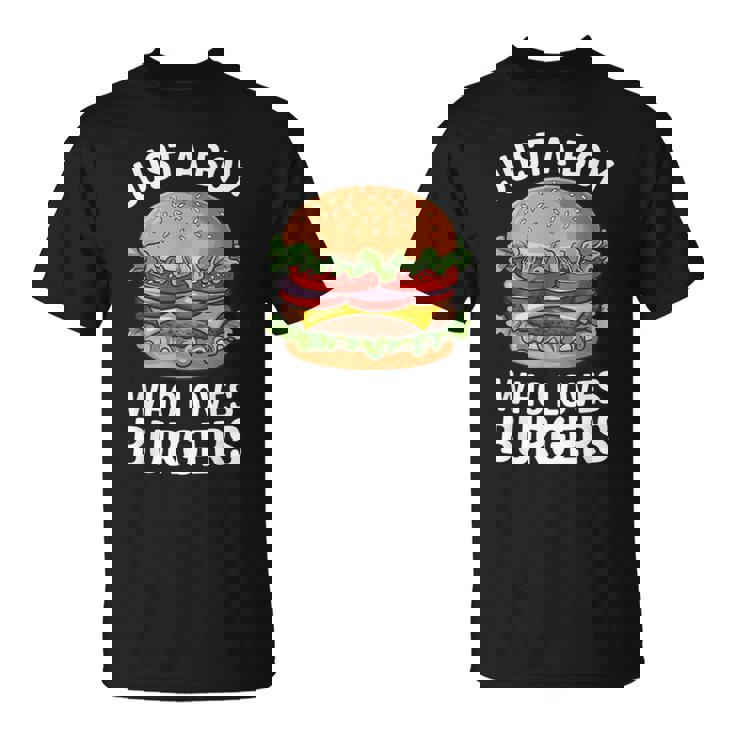 ハンバーガーが大好きな少年 おもしろハンバーガー好き Tシャツ