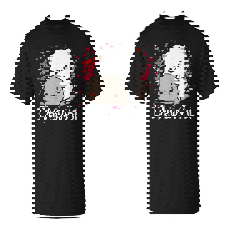 ハート バレンタイン ピーチゴマ 猫 カップル I Meow You Tシャツ