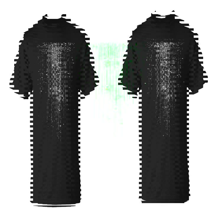 バイナリコードマトリックス グリーンデジタルサイバーパンク Tシャツ
