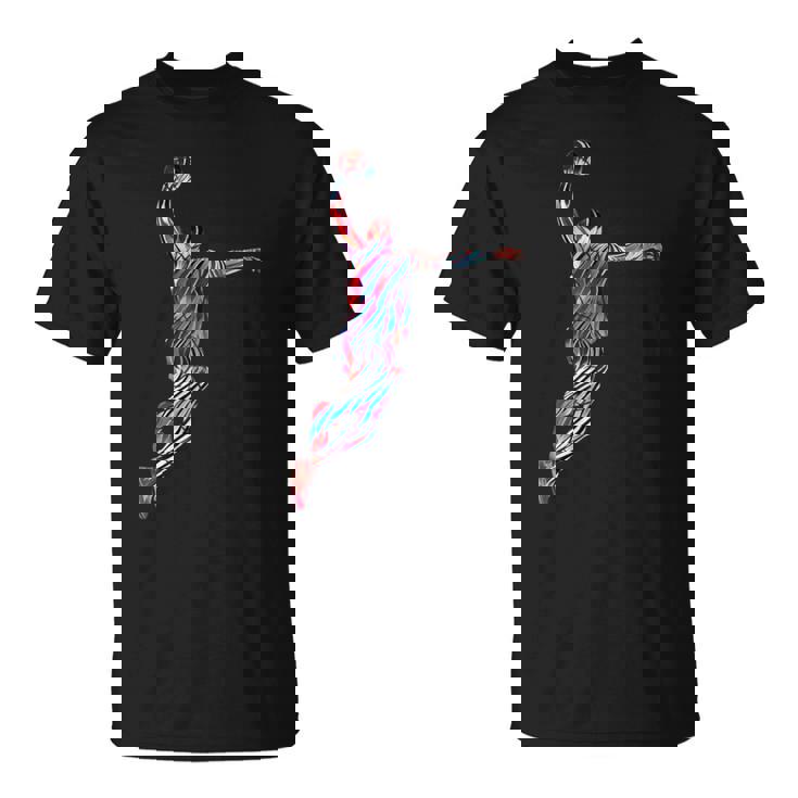 バスケットボール 選手 スラム ダンク 赤 フラクタル 抽象芸術 スポーツ Tシャツ