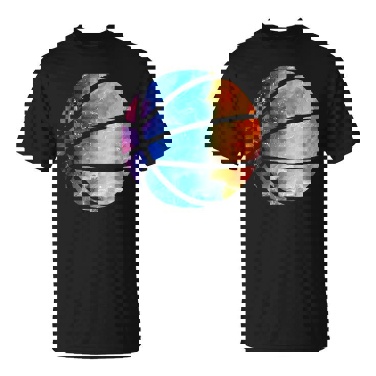 バスケットボールのシルエットカラフルな水彩画 Tシャツ