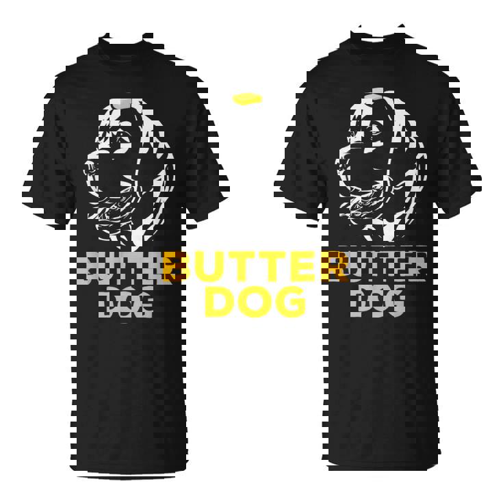 バター犬-彼のバターと一緒に犬面白いミーム Tシャツ