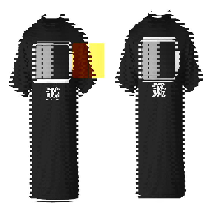バッテリーハーフ残量50 バッテリーデッドtシャツ バッテリー残量が少ない Tシャツ