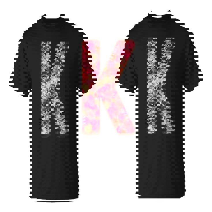 バラ柄のフローラルモノグラムk Tシャツ