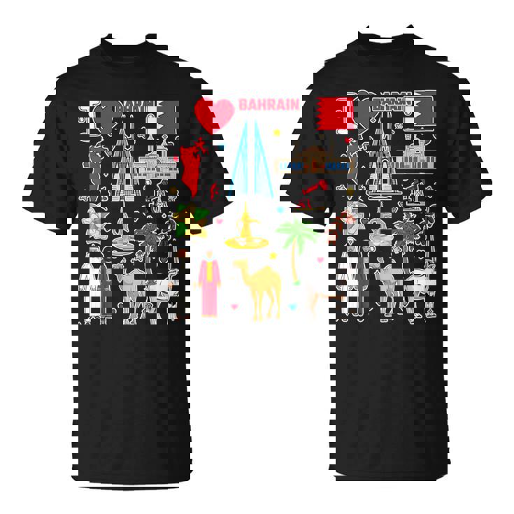 バーレーンの手描きシンボル、バーレーンの地図、文化的アイコン Tシャツ