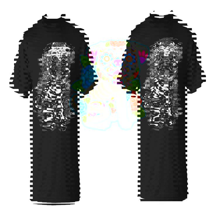 パグ シュガースカル メキシコ 犬 カラベラ 死者の日 Tシャツ