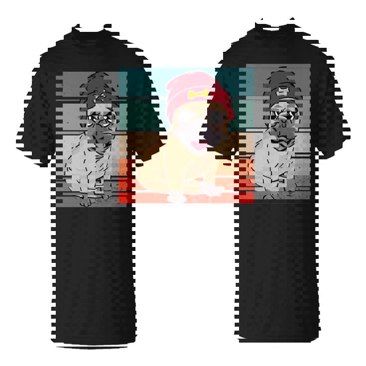 パグ ビーニー 赤骨かわいい遊び心のある幸せなスタイリッシュな動物ペット 長袖tシャツ Tシャツ