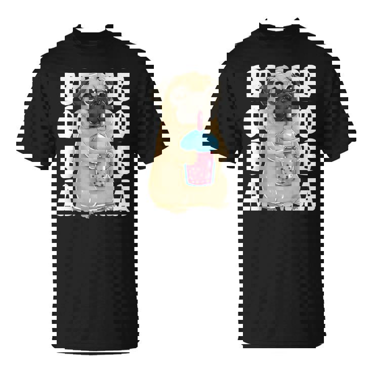 パグ 犬 カワイイ ボバ バブル ミルク ティー タピオカパール かわいい Tシャツ