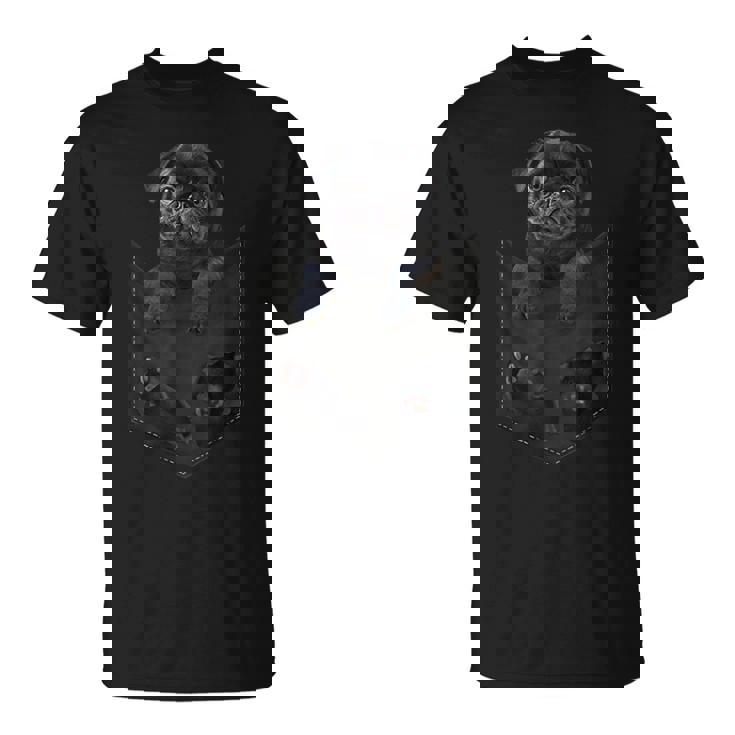 パグ犬愛好家のための面白いブラックパグをポケットに入れましょう。 Tシャツ