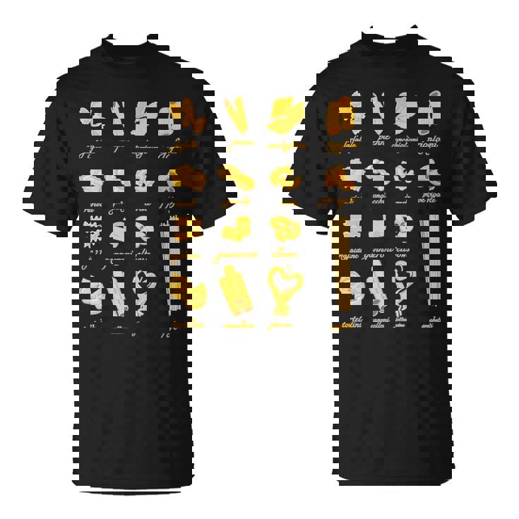 パスタタイプの麺スパゲッティ、ペンネ、トルテリーニ、ファルファッレ Tシャツ