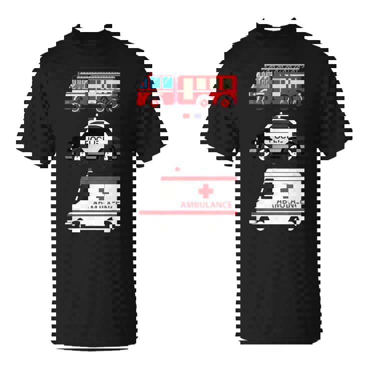 パトカー 消防車 救急車 ファーストレスポンダーデザイン Tシャツ