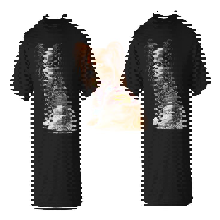 パピヨン犬 日本の伝統的なドラゴンタトゥー イレズミ Tシャツ