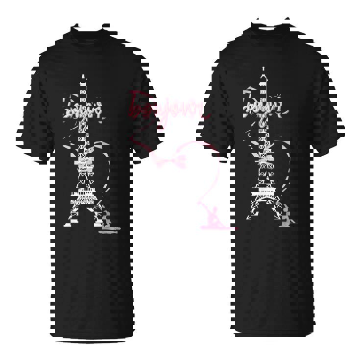 パリフランス エッフェル塔 ボンジュール 体操リボンとリボン Tシャツ