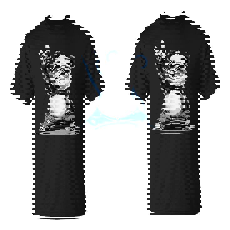 パンダ 熊 ロック 音楽 男性 子供 女性 面白い パンダ Tシャツ