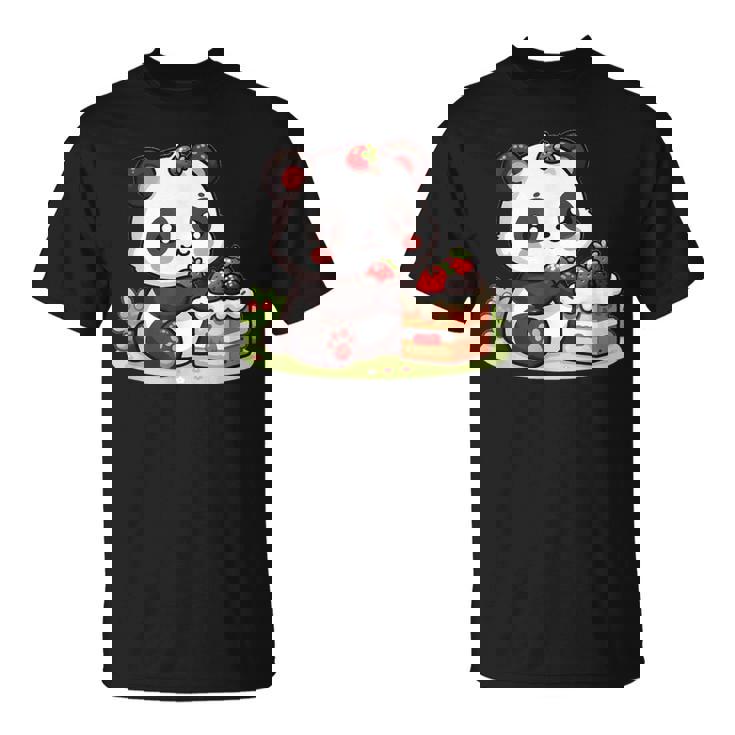 パンダを食べるストロベリーケーキ Tシャツ