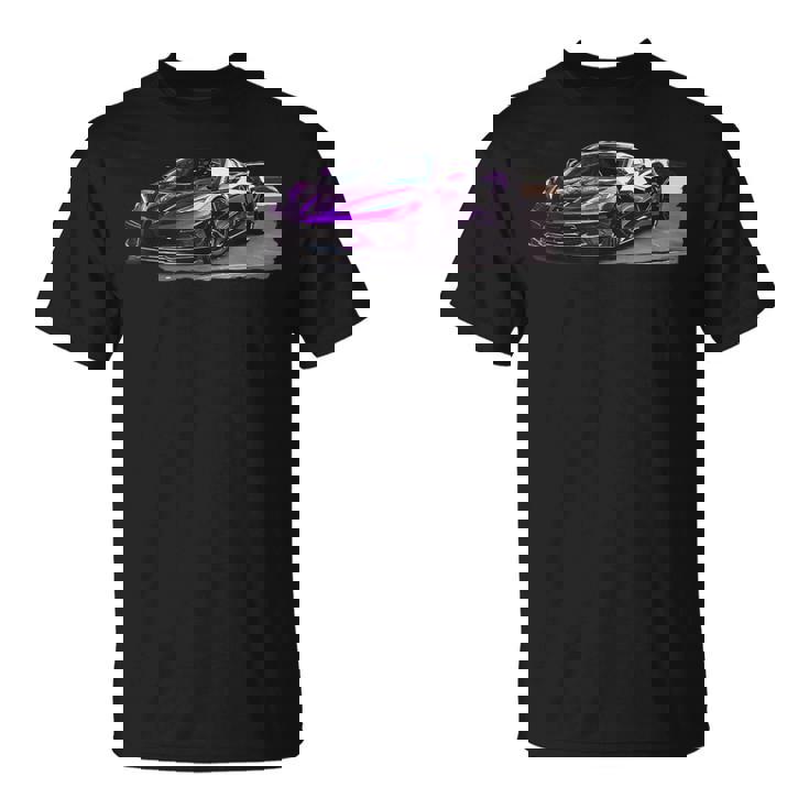 パープル C8 ドライブウェイ スー レースカー マッスルカー スポーツカー C8 Tシャツ