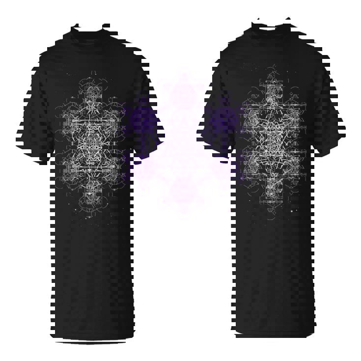 パープル フラクタル メタトロンキューブ 神聖な幾何学 スピリチュアル Tシャツ