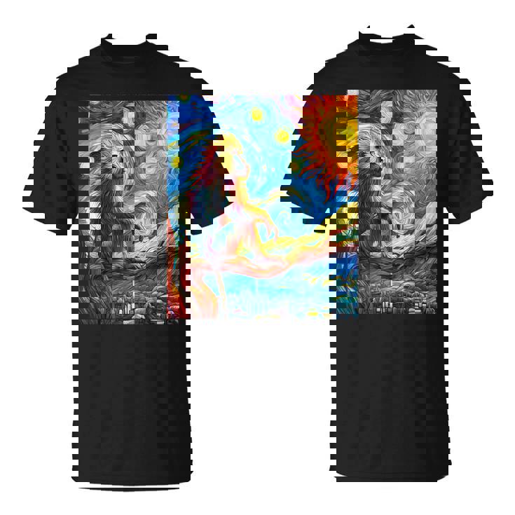 ヒヒ猿 星月夜 絵画 Tシャツ