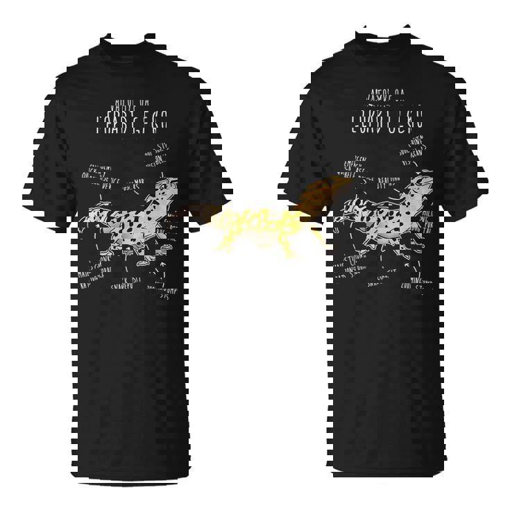 ヒョウゲッコの解剖学、面白いペット爬虫類トカゲ好き。 Tシャツ