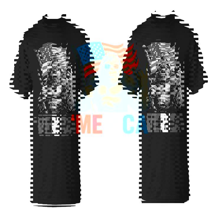 ビッグフット メリカ ロック アメリカ国旗 愛国的 7月4日 Tシャツ