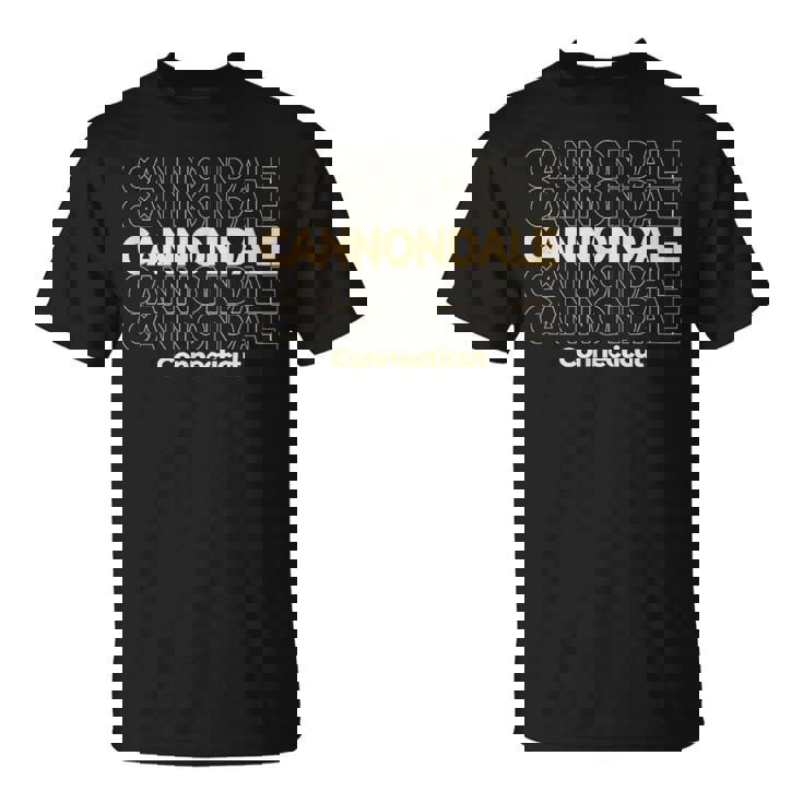 ビンテージキャノンデール、コネチカット州繰り返しテキスト Tシャツ