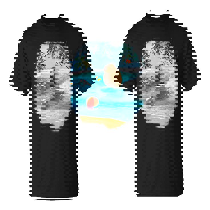 ビーチでのカピバラサーフィンおかしい Tシャツ