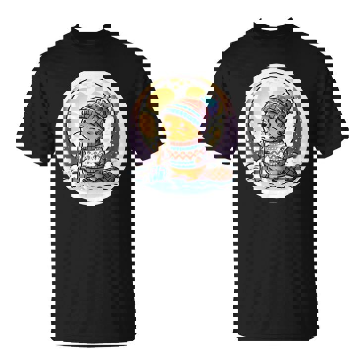 ビーバームーン 冬のワンダーランドのかわいいビーバー Tシャツ