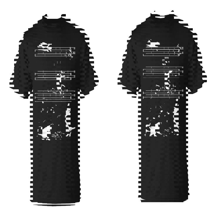 ピアノ音符 遊び心のある猫 Tシャツ
