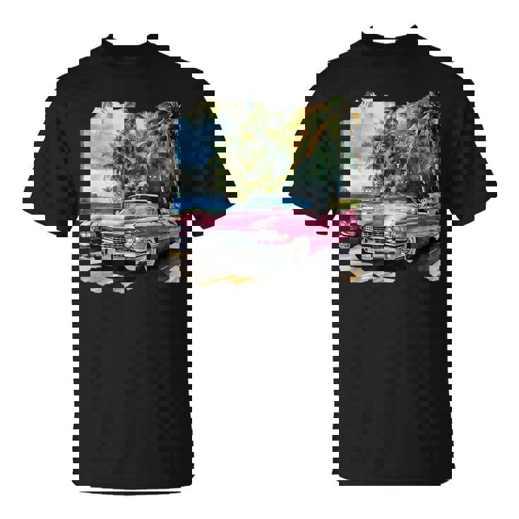 ピンク キャデラック ルックイン ビンテージビークル Tシャツ