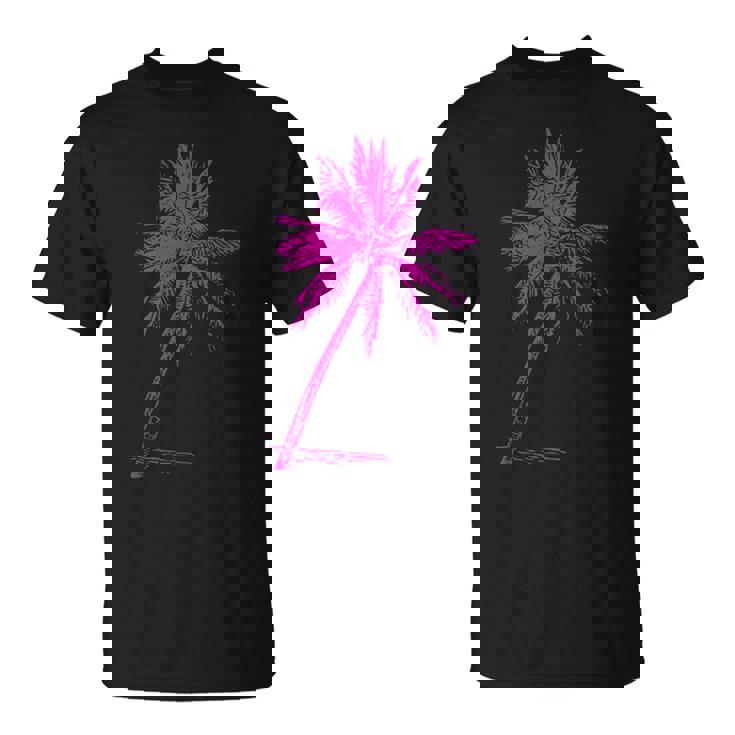 ピンクパームビーチウェア サーフィンレトロ パームツリー Tシャツ