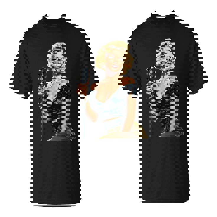 ピンナップガール ビンテージマイク 歌う オールドスクール Tシャツ