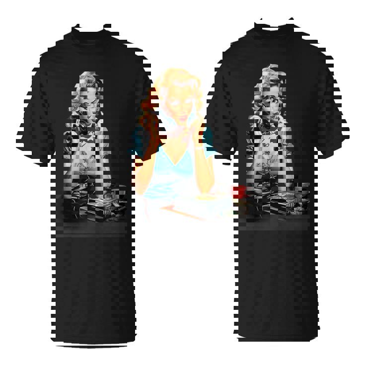 ピンナップガール ヴィンテージ電話 オールドスクール Tシャツ