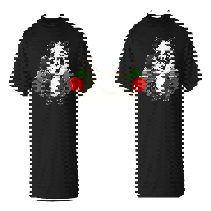 ピンポン卓球をするかわいいパンダ Tシャツ