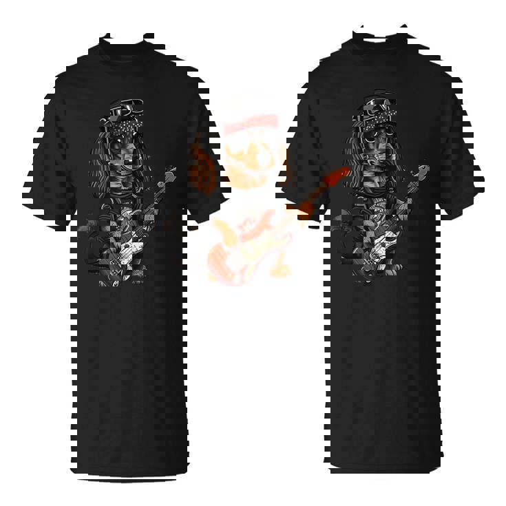 ファニー ダックスフンド キュート ロックンロール ロッカー パンク Tシャツ