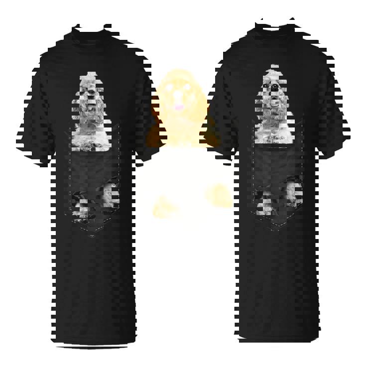 ファニーアメリカンコッカースパニエル ポケットに入った犬好き向け Tシャツ