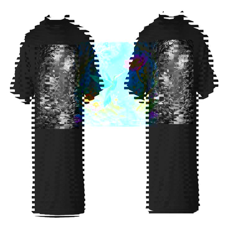 ファンタジー グリーン 鳥 花 Tシャツ