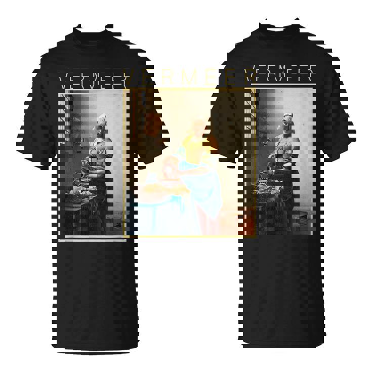 フェルメール 面白いtシャツ アート 牛乳を注ぐ女 絵画 メンズ レディース 面白い 服 美術 油彩画 Tシャツ